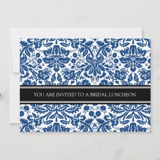 Blue Black Damask Bridal Lunch Invitation Kaart (Voorkant)