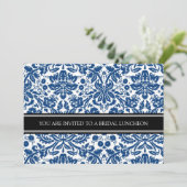 Blue Black Damask Bridal Lunch Invitation Kaart (Staand voorkant)