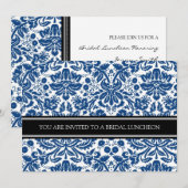 Blue Black Damask Bridal Lunch Invitation Kaart (Voorkant / Achterkant)