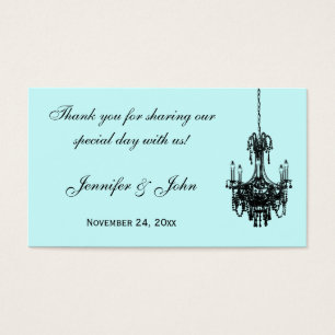 Blue, Black Damask Chandelier Wedding voor Label Visitekaartjes