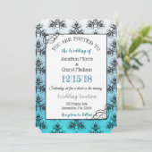 Blue Black Damask Classy Wedding-uitnodigingen Kaart (Staand voorkant)