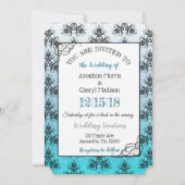 Blue Black Damask Classy Wedding-uitnodigingen Kaart (Voorkant)