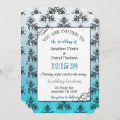Blue Black Damask Classy Wedding-uitnodigingen Kaart (Voorkant / Achterkant)