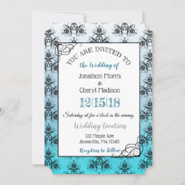 Blue Black Damask Classy Wedding-uitnodigingen Kaart