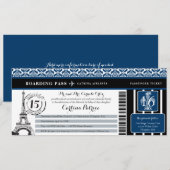 Blue Black Damask Quinceanera Paris Boarding Pass Kaart (Voorkant / Achterkant)
