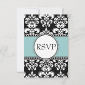 Blue Black Damask RSVP voor Square Invitations Kaart (Voorkant)