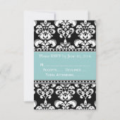 Blue Black Damask RSVP voor Square Invitations Kaart (Achterkant)
