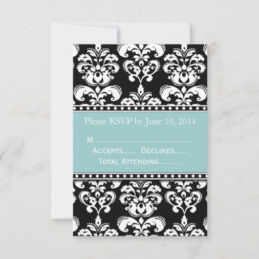 Blue Black Damask RSVP voor Square Invitations Kaart (Achterkant)