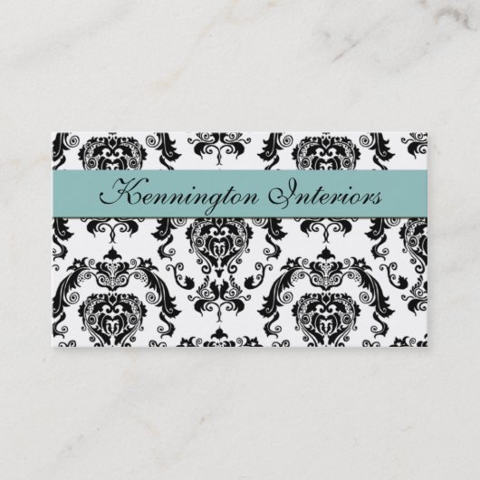 Blue Black Damask Visitekaartjes (Voorkant)