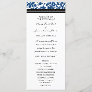 Blue Black Damask Wedding Program Programmakaart