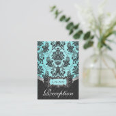 Blue Black Damask Wedding Receptie Kaarten (Staand voorkant)