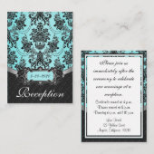 Blue Black Damask Wedding Receptie Kaarten (Voorkant / Achterkant)