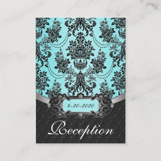 Blue Black Damask Wedding Receptie Kaarten (Voorkant)