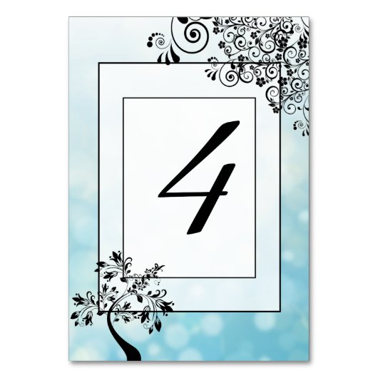 Blue Black Decorative Tree Table Number Card Kaart (Achterkant)