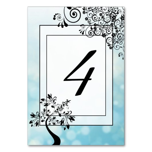 Blue Black Decorative Tree Table Number Card Kaart (Voorkant)