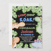 Blue Black Dinosaur Birthday-uitnodigingen Kaart (Voorkant)