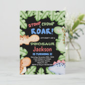 Blue Black Dinosaur Birthday-uitnodigingen Kaart (Staand voorkant)