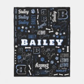 Blue Black Dog Naam Initiaal Word Art Pattern Fleece Deken (Voorkant)