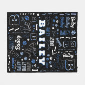 Blue Black Dog Naam Initiaal Word Art Pattern Fleece Deken (Voorkant (Horizontaal))