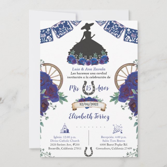 Blue Black Dress Charra Invitation, Charro Mexican (Voorkant)