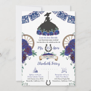 Blue Black Dress Charra Invitation, Charro Mexican