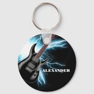 Blue & Black Electric Guitar Design Sleutelhanger