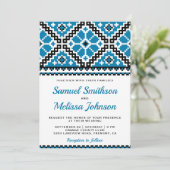 Blue Black Embroidery Ukraine Wedding Kaart (Staand voorkant)
