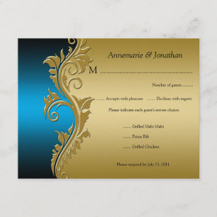 Blue Black en Gold Floral RSVP