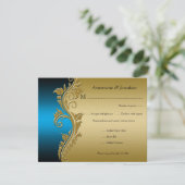 Blue Black en Gold Floral RSVP (Staand voorkant)