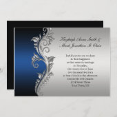  Blue Black en Silver Wedding Invitation Kaart (Voorkant / Achterkant)