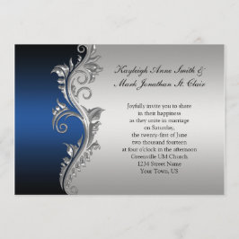  Blue Black en Silver Wedding Invitation Kaart