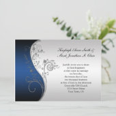 Blue Black en Silver Wedding Invitation Kaart (Staand voorkant)