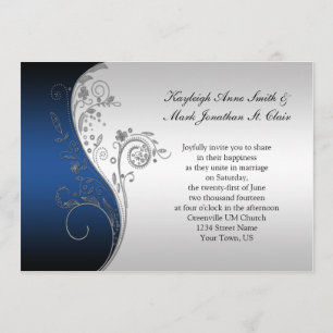  Blue Black en Silver Wedding Invitation Kaart