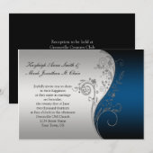  Blue Black en Silver Wedding Invitation Kaart (Voorkant / Achterkant)