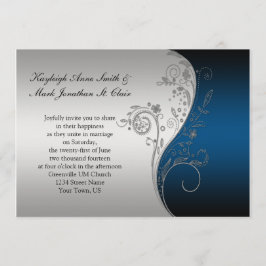  Blue Black en Silver Wedding Invitation Kaart