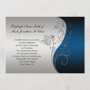  Blue Black en Silver Wedding Invitation Kaart