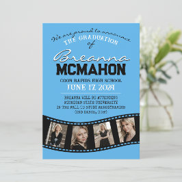 Blue & Black Filmstrip Afstuderen Aankondiging