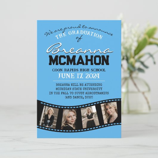 Blue & Black Filmstrip Afstuderen Aankondiging