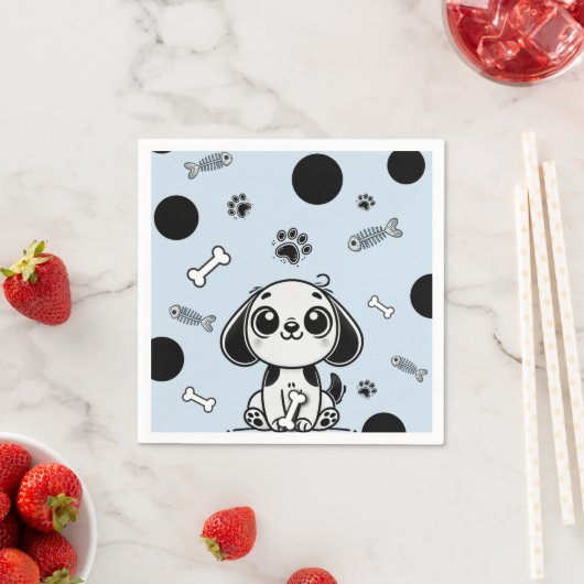 Blue & Black Fish Botten Puppy Hondenverjaardagsfe Servet (Insitu)