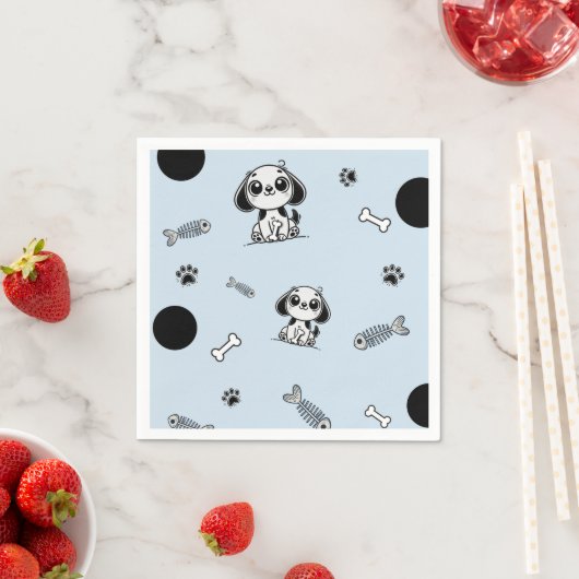 Blue & Black Fish Botten Puppy Hondenverjaardagsfe Servet (Insitu)