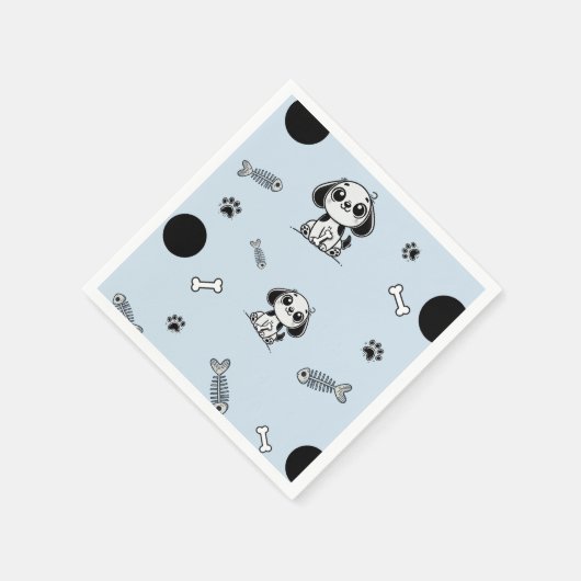 Blue & Black Fish Botten Puppy Hondenverjaardagsfe Servet (Hoek)