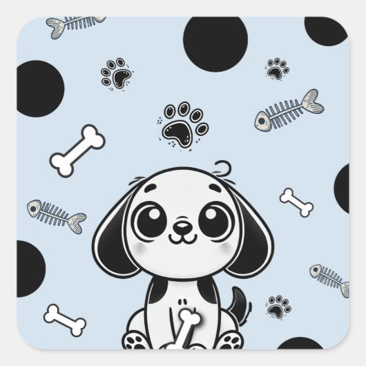 Blue & Black Fish Botten Puppy Hondenverjaardagsfe Vierkante Sticker (Voorkant)