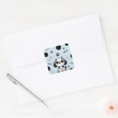 Blue & Black Fish Botten Puppy Hondenverjaardagsfe Vierkante Sticker (Envelop)