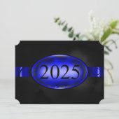 Blue & Black Floral Button 2025 Afstudeerfeest Kaart (Staand voorkant)