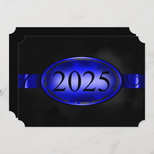 Blue & Black Floral Button 2025 Afstudeerfeest Kaart (Voorkant / Achterkant)