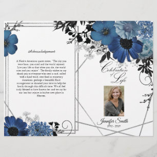Blue Black Floral Geometric Funeral Programme Flyer