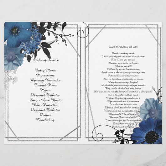 Blue Black Floral Geometric Funeral Programme Flyer (Achterkant)