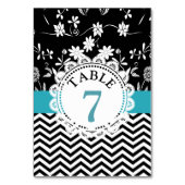 Blue Black Floral Wedal Table Number Card Kaart (Achterkant)
