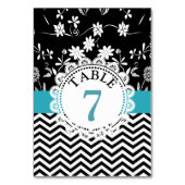 Blue Black Floral Wedal Table Number Card Kaart (Voorkant)