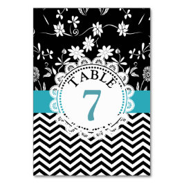 Blue Black Floral Wedal Table Number Card Kaart